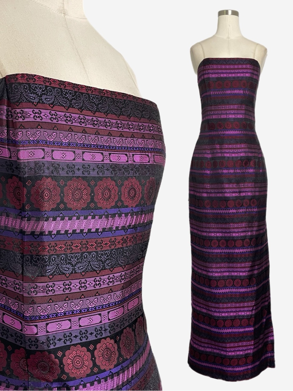 Vintage Y2K Jessica McClintock Purple brocade strapless gown southwestern M